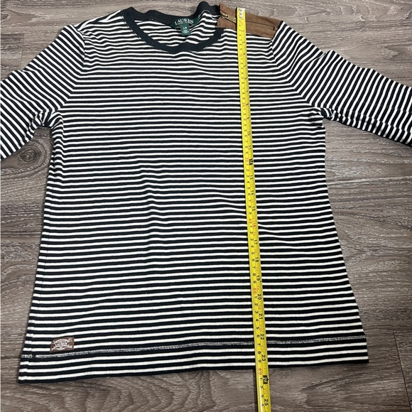 Lauren ralph lauren L Black White Stripe Faux suede patch elbow zip shoulder - Picture 8 of 9